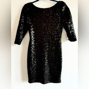 Black Sequin Dress with 3/4 Sleeves